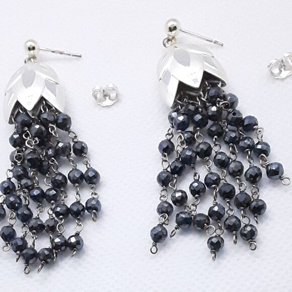 Elegant Designer Rebecca Hook sterling silver and hematite drop earrings - Picture 10 of 12